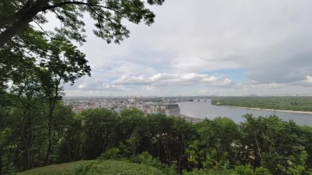 Panorama Des Flusses Dnjepr Und Des Bezirks Podol Kiew Ukraine — Stockvideo