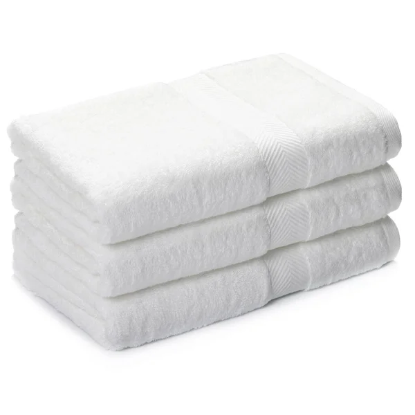 Three White Towels Folded Stacked White Background — Stock Photo, Image