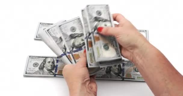 Omräkning Och Sortering Dollarsedlar Buntar — Stockvideo