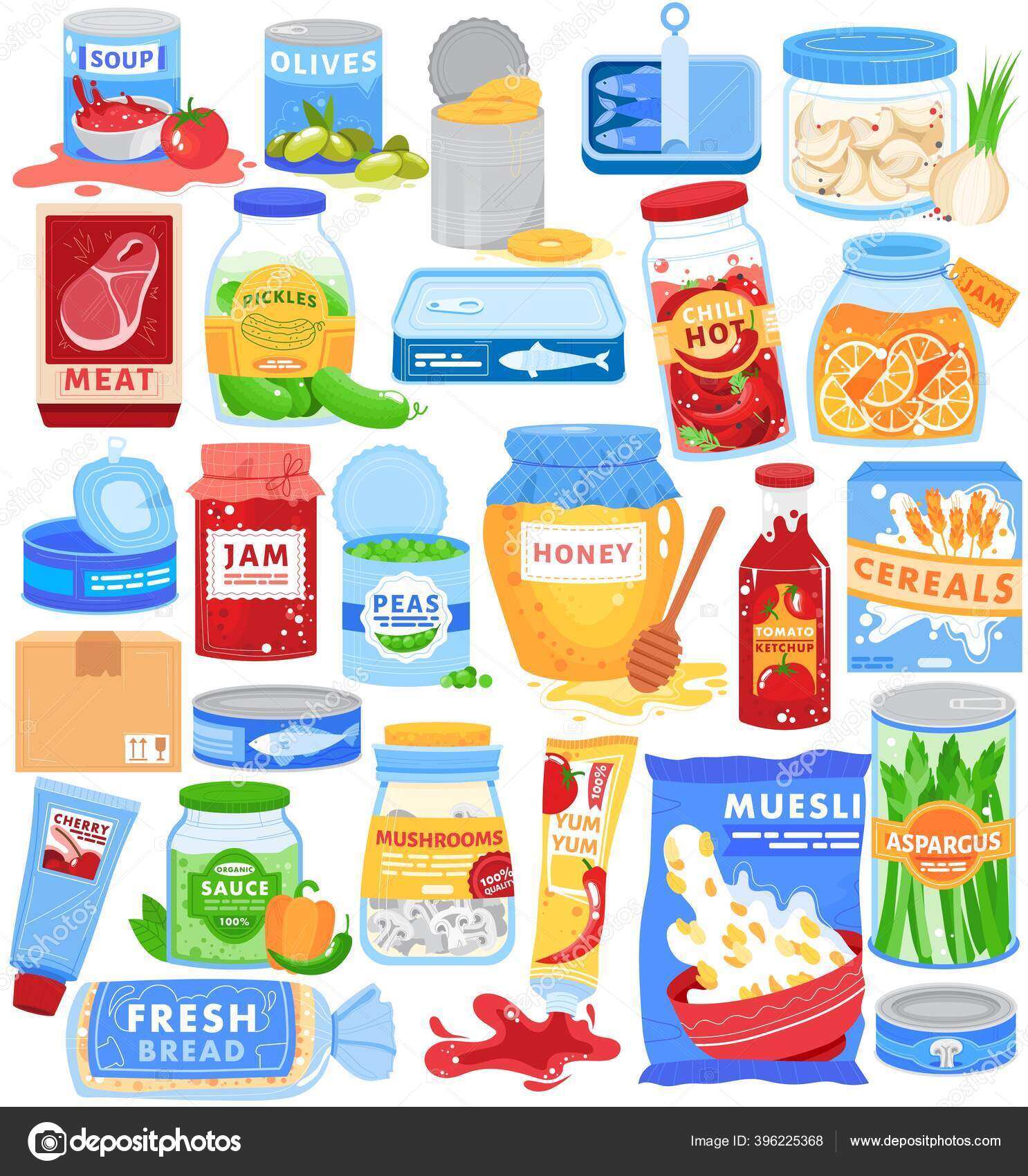 Набор Векторных Иллюстраций Упаковки Для Пищевых Продуктов.
