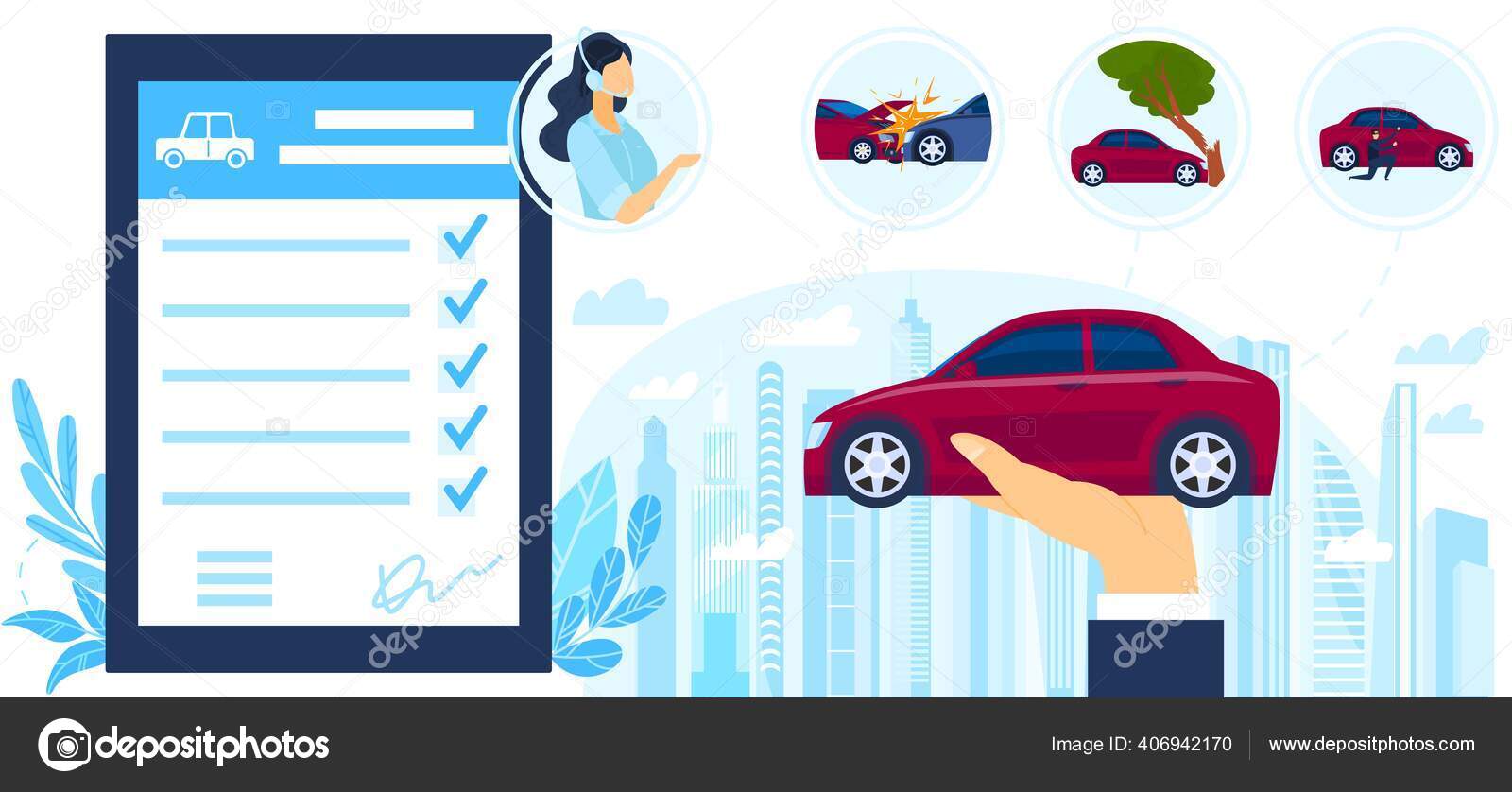 Insurance auto service protection vector illustration, cartoon flat  businessman hand holding car, protecting from accidents and crimes Stock  Vector by ©seahorsevector 406942170