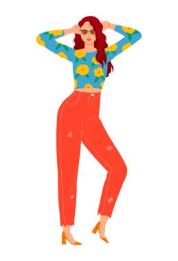 Mutlu insanlar, neşeli kız, güzel kadın avuçlarını katlamış kalp tasarımı çizgi film stili vektör çizimi, beyaz üzerine izole edilmiş.