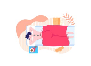 İnsan masajı, profesyonel Japon salonu, modern tedavi, rahatlatıcı spa, çizgi film stili vektör çizimi, beyaz üzerine izole edilmiş..