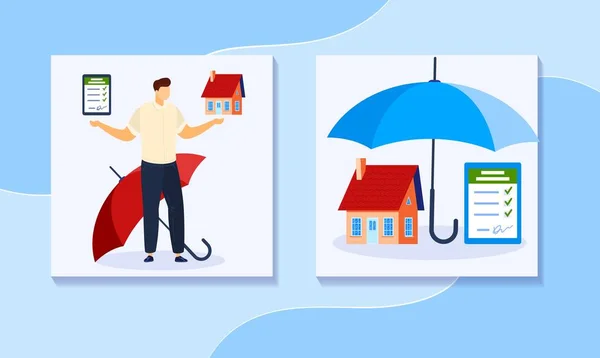 Insurance financial protection business service vector illustration, cartoon  flat man character holding house and paper contract - Stock Image -  Everypixel