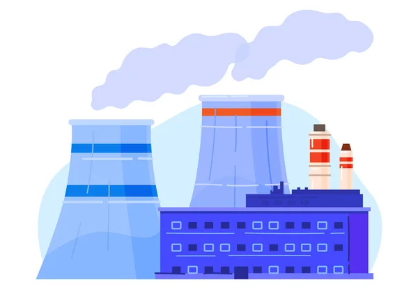 Energia di fabbrica, energia nucleare per l'industria, ambiente, energia nucleare, disegno cartone animato vettoriale illustrazione, isolato su bianco. — Vettoriale Stock