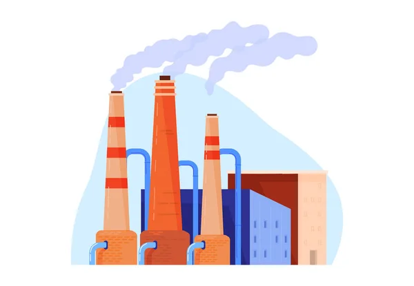 Energía de la fábrica, ambiente de la contaminación de la industria, refinería de petróleo, ilustración vectorial del estilo de la historieta del diseño, aislado en blanco. — Archivo Imágenes Vectoriales