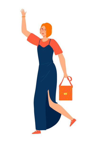 Счастливые люди, радостная девушка, красивая женщина сложил ладони в форме сердца дизайн мультфильма стиль векторной иллюстрации, изолированные на белом