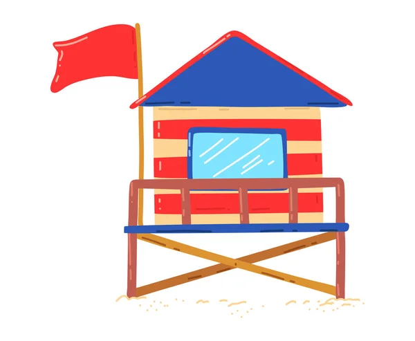 Casa de praia de madeira, cabana para férias ativas na costa, férias de verão, desenho animado estilo vetor ilustração, isolado em branco —  Vetores de Stock