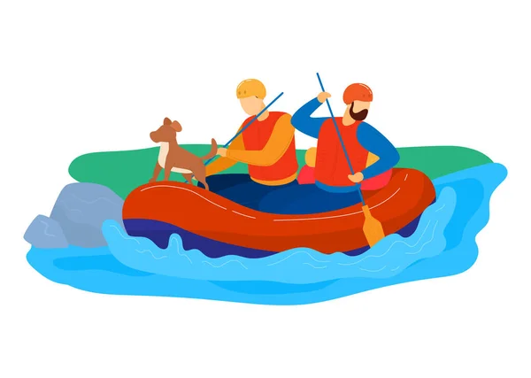 Zöld turizmus, aktív életmód szabadban rafting a folyón, vízi sportok, rajzfilm stílusú vektor illusztráció, elszigetelt fehér. — Stock Vector