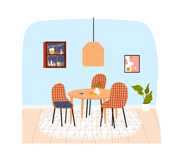 Pièce intérieure dans la maison, appartement moderne, mobilier de cuisine, décoration murale, dessin animé vectoriel illustration, isolé sur blanc. — Image vectorielle