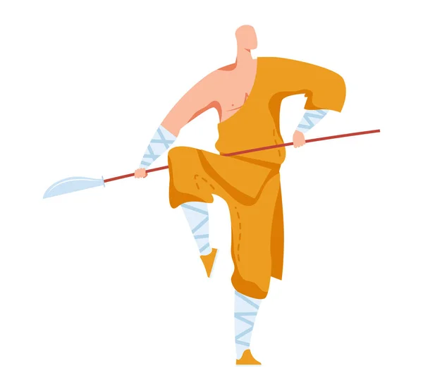 Kampsport, attackerande pose, traditionell japansk fighter, orientalisk sport, stil tecknad vektor illustration, isolerad på vit. — Stock vektor