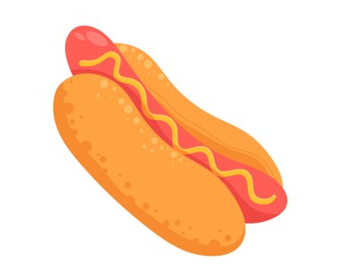 Ekmek eti, sosis, hardal katkı maddesi, beyaz, tasarım, düz stil vektör illüstrasyonunda izole edilmiş öğle yemeği sandviçi..