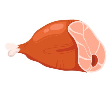 Kırmızı et, sığır filetosu, barbekü pirzolası, çiğ patron dilimi, kesilmiş domuz eti, beyaz, tasarım, düz stil vektör çizimi..