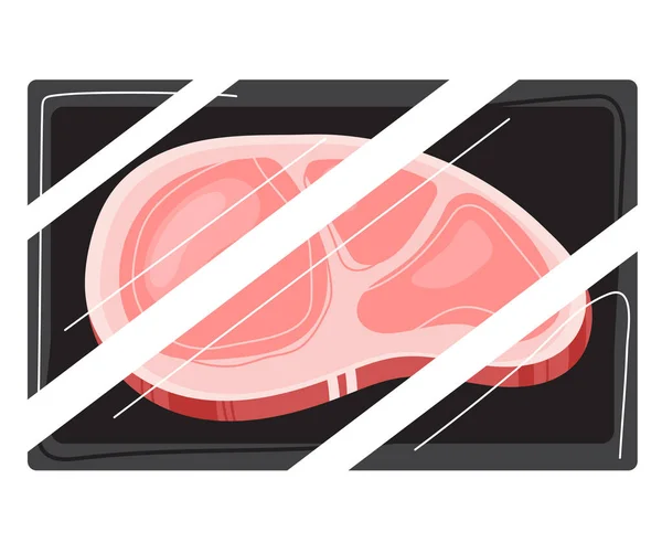 Carne filete rojo, filete de res, chuleta de barbacoa, rebanada mandona cruda, cerdo cortado, aislado en blanco, diseño, ilustración vectorial de estilo plano. — Vector de stock
