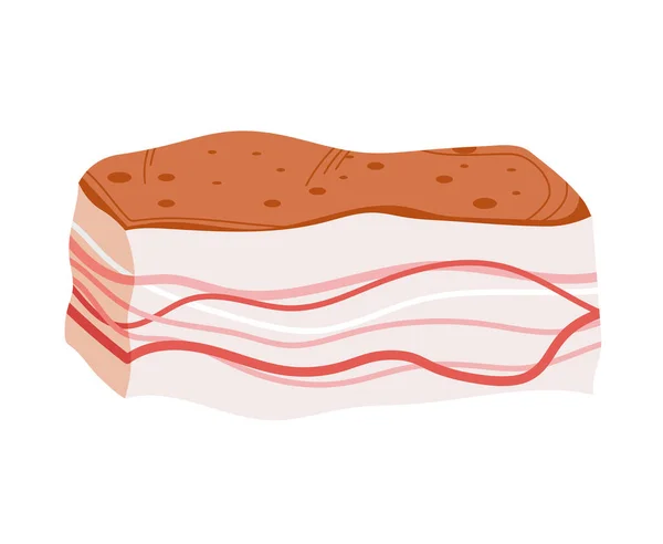 Bacon de carne, deliciosa comida grelhada, lanche rápido para café da manhã, design desenho animado estilo ilustração vetorial, isolado no branco. —  Vetores de Stock