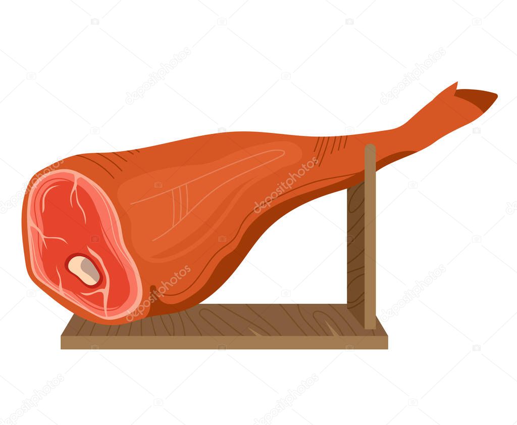 Meat food, pork knuckle, food preparation, fresh dinner, restaurant roast, isolated white, design, flat style vector illustration.