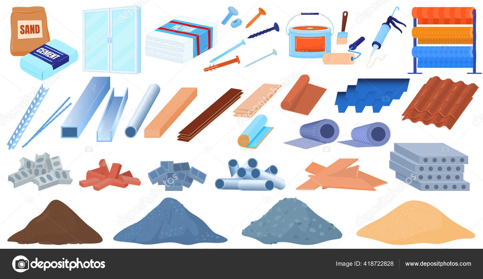 Building construction materials vector illustration set, cartoon flat  constructing industry collection of cement sand brick gravel Stock Vector  Image by ©seahorsevector #418722828