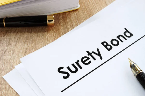 Surety Bond Form Pen Table — Stock Photo, Image