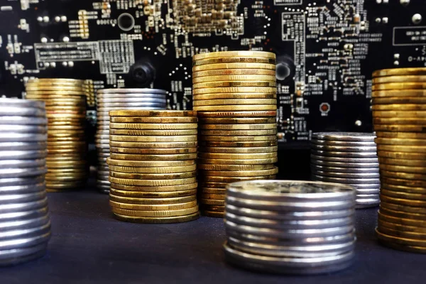 Cryptocurrency Mining Concept Stacks Coins — Stock Photo, Image
