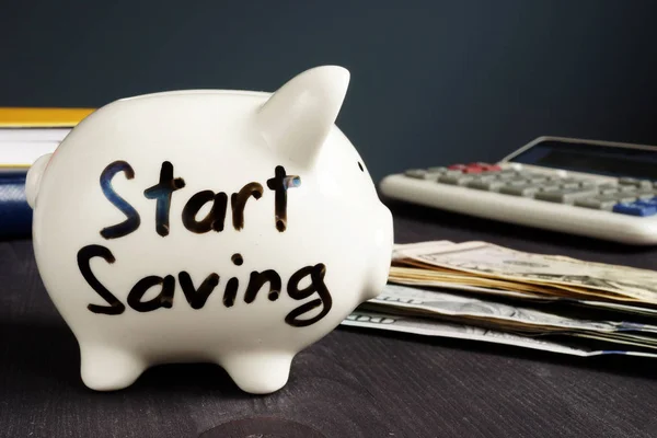 Start Saving Geschreven Een Spaarvarken Geld — Stockfoto