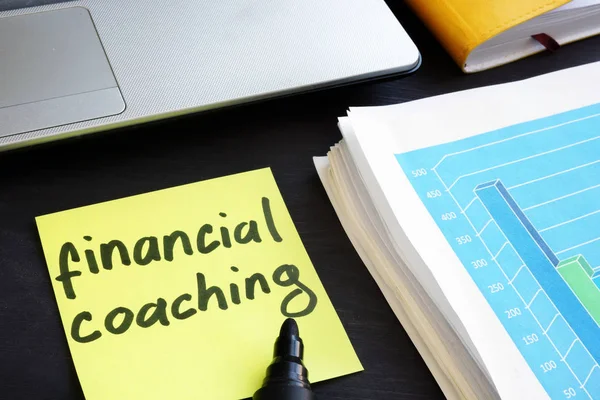 Memo Stick Com Palavras Coaching Financeiro Conceito Educação — Fotografia de Stock
