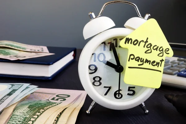 Mortgage Payment Alarm Clock Money Desk — Stock Photo, Image