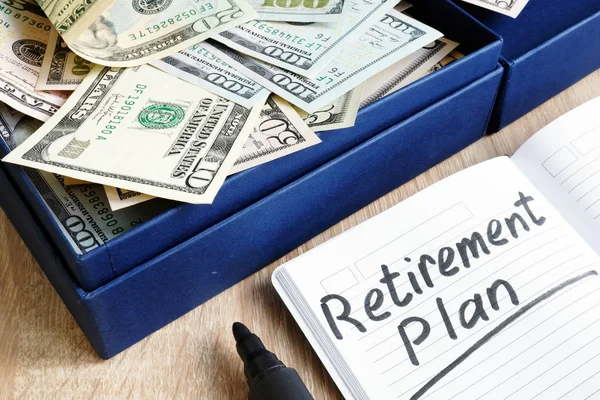 Retirement Plan Written Note Box Savings — Stock Photo, Image