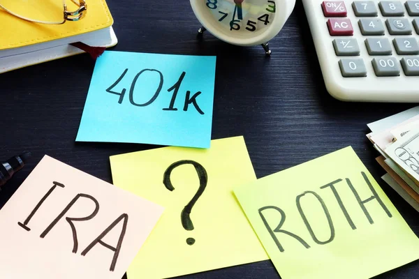 401K Ira Roth Pedaços Papel Planeamento Reforma — Fotografia de Stock