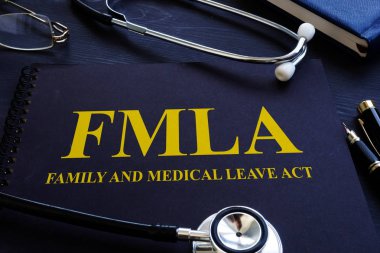 FMLA family and medical leave act and stethoscope. clipart