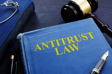 Antitröst Hukuku kitap ve bir masa üzerine tokmak.