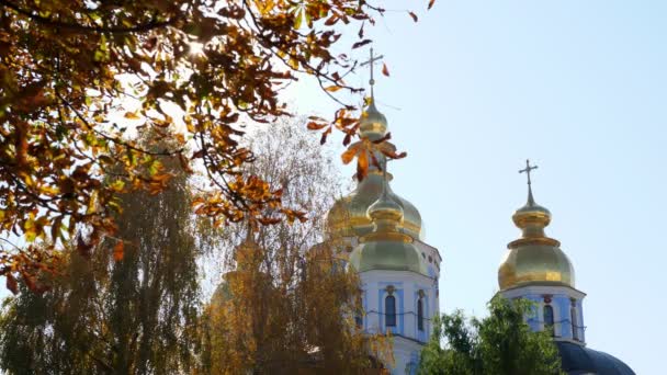 Φθινόπωρο Σεζόν Ορθόδοξη Χριστιανική Εκκλησία Και Δέντρα Κίεβο — Αρχείο Βίντεο