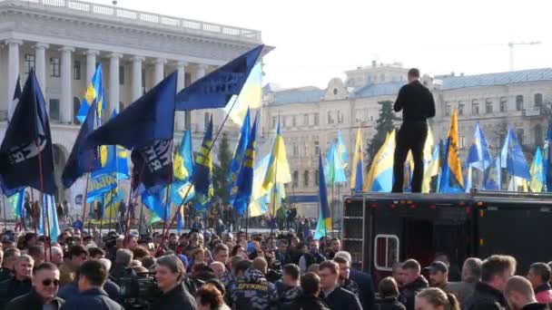 Киев Украина Октября 2018 Года Политик Выступает Время Митинга Демонстрация — стоковое видео