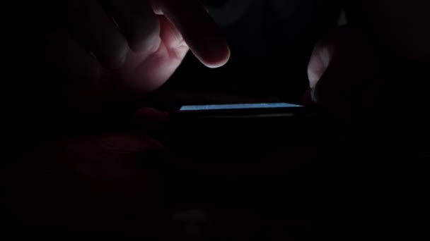 Close Hands Scrolling Social Media Smartphone Night Time — Stock Video