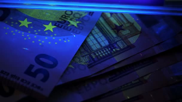 Euro Fényben Hamis Bankjegyek Felderítésére — Stock videók