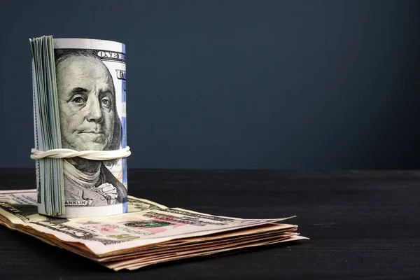 Rolled Dollar Banknotes Desk Free Space — Stock Photo, Image