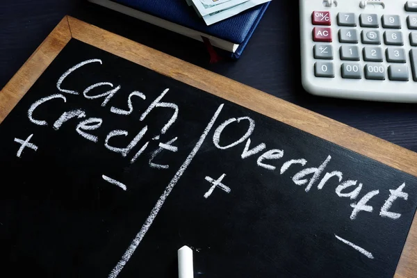Cash Credit vs Overdraft handwritten on a blackboard. — Stock Photo, Image