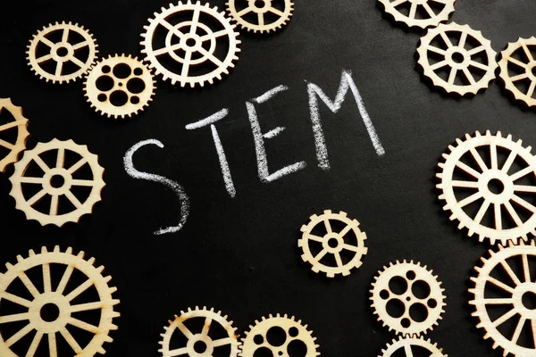 Stem education concept. Blackboard and gear wheels. — Stock Photo, Image