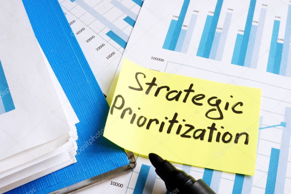Strategic Prioritization concept. Documents and folder with papers.