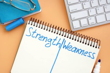 Strength and weakness list in the notepad.
