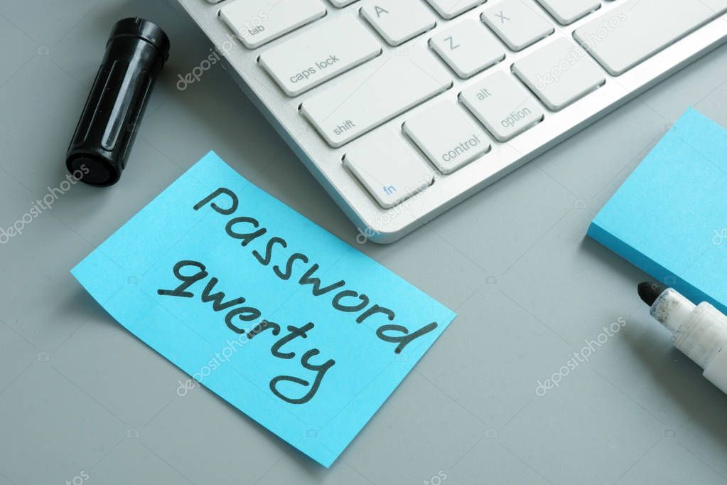 Weak password qwerty on a memo stick and laptop.