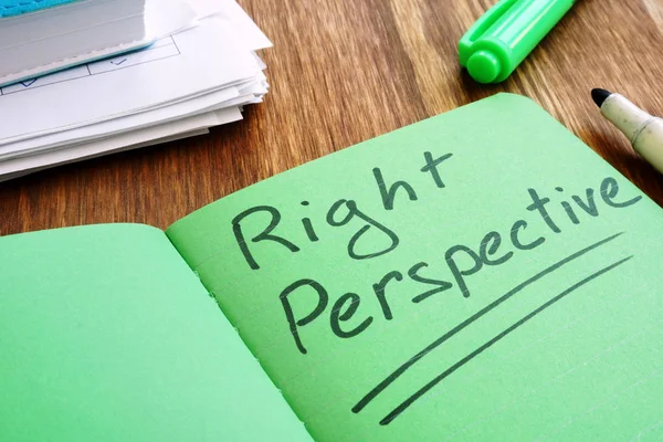 Success Right Perspective handwritten sign in the green note pad. — Stock Photo, Image
