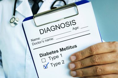 Diagnosis Diabetes mellitus type 2 in a medical form. clipart
