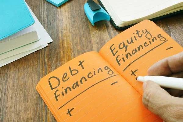 Debt Financing vs Equity Financing sign in the note. — Stock Photo, Image