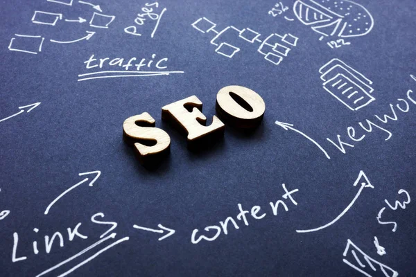 Seo Search motor optimalizálás jel fekete papíron. — Stock Fotó