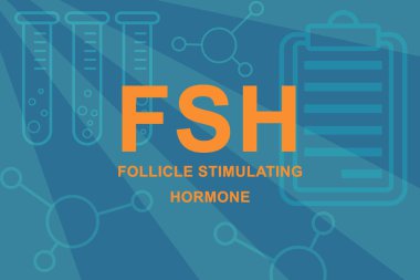 FSH Follicle stimulating hormone sign and beakers. clipart