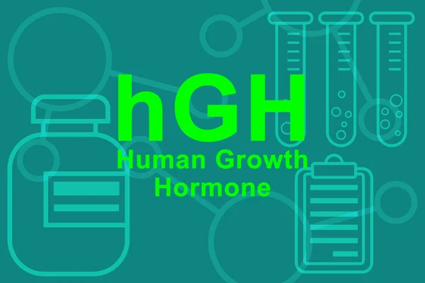 HGH Signo de hormona de crecimiento humano y tubos de ensayo médicos . — Foto de Stock