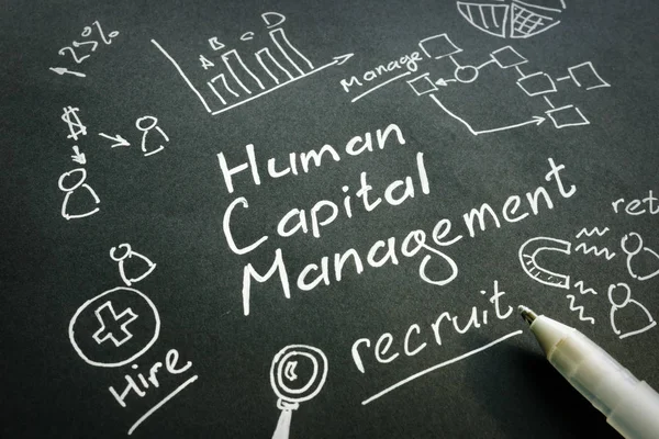Human Capital Management Hcm handgeschreven teken op een zwart papier. — Stockfoto