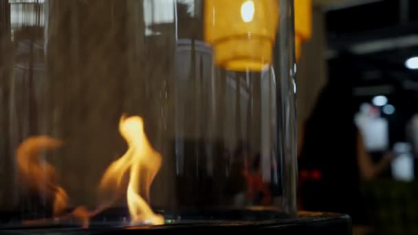 室内黑暗舒适的现代乙醇生物壁炉 — 图库视频影像