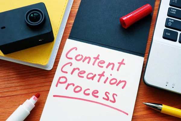 Підпис процесу створення контенту як частина управління контентом . — стокове фото