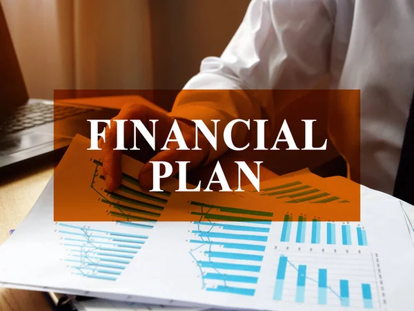 Financial plan concept. Businessman works with papers. — Stock Photo, Image